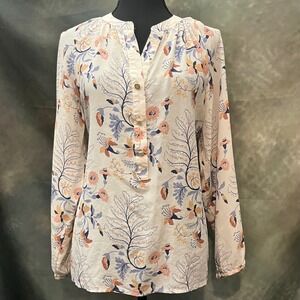 Spartina 449 Women's Size Large Floral Print 100% Silk Long Sleeve Tunic Blouse